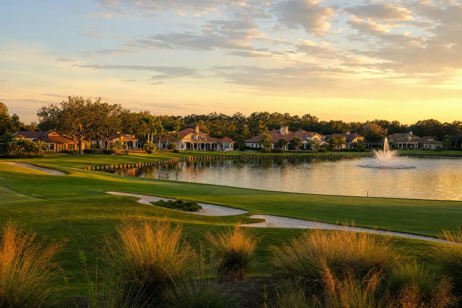 Team Renick — Sarasota &Amp; Manatee Real Estate | Live Mls Intelligence Golf course and lake homes in lakewood ranch at golden hour