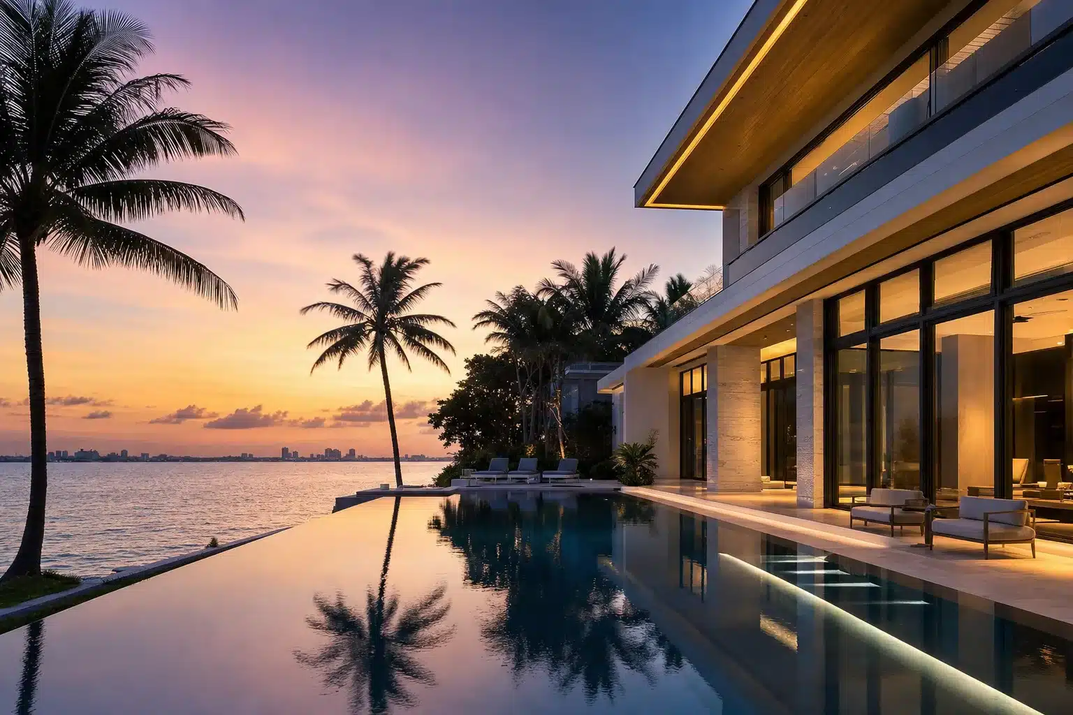 Team Renick — Sarasota &Amp; Manatee Real Estate | Live Mls Intelligence Modern waterfront florida home with infinity pool at dusk